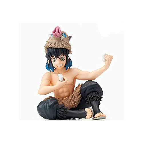Demon Slayer Action Figure Kamado Tanjirou/Agatsuma Zenitsu/Hashibira Inosuke Anime Figure Eating Rice Ball Cute Toy Ornament -Hashibira Inosuke-