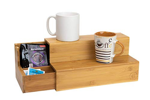 Coffee Tea Organizer Station - Bamboo Condiment and Accessories Caddy Organizer | for Kitchen and Office Organization (Renewed)