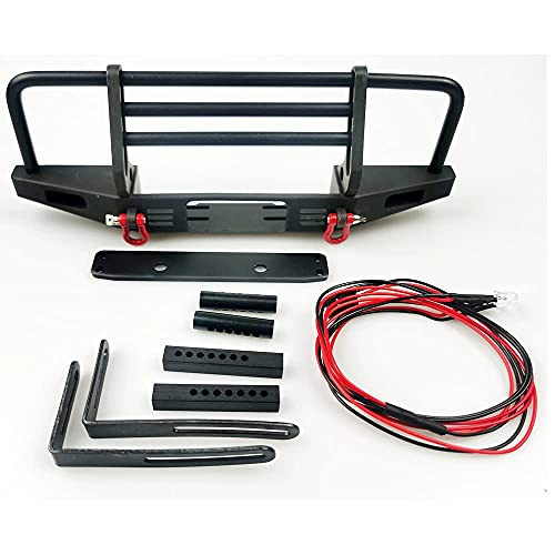 HeyMi Front Bumper with Led Light for Traxxas TRX4, Metal Adjustable Front Bumper Defender for Axial SCX10 SCX10 II 90046 90047