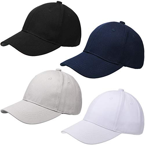 Kids Baseball Caps Cotton Baseball Hats Adjustable Dad Hat Plain Baseball Cap Unisex Trucker Hats -Black, White, Gray, Navy Blue, 4-