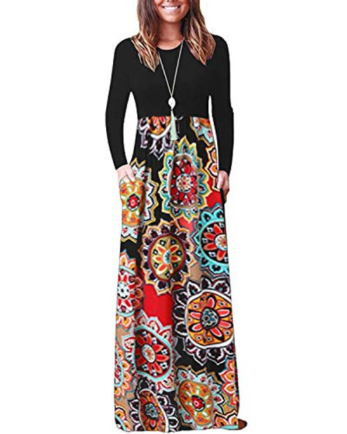 Kidsform Women's Long Sleeve Loose Plain Maxi Dress Floral Print Casual Tunic Dress with Pockets Sunflowera XXL Kidsform Women's Long Sleeve Loose Plain Maxi Dress Floral Print Casual Tunic Dress with Pockets Sunflowera XXL