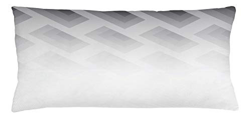Ambesonne Grey Throw Pillow Cushion Cover, Blur Poster Display with Simplistic Square Shapes Contemporary Mosaic Optic Illusion Print, Decorative Rectangle Accent Pillow Case, 36" X 16", White