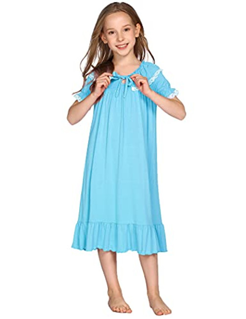 Ekouaer Girls Princess Nightgown Cotton Pajamas Dress Little Angel Soft Nightshirt Kids Flutter Sleepwear-Blue,4-5T-