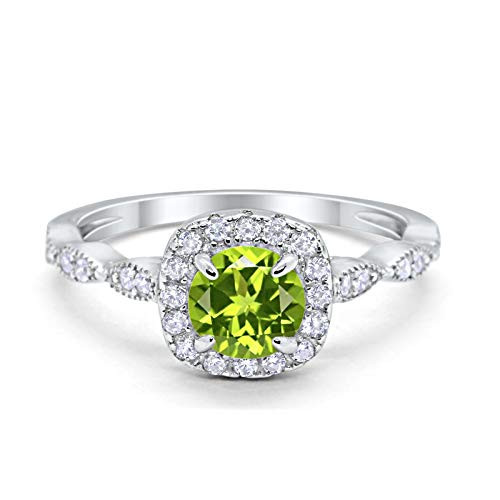 Blue Apple Co. Art Deco Wedding Engagement Ring Round Simulated Peridot Cubic Zirconia Solid 925 Sterling Silver Size-7