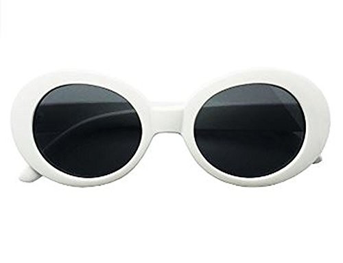 BOLD Retro Oval MOD Thick Frame Clout Goggles Round Lens Sunglasses -White, Smoke-