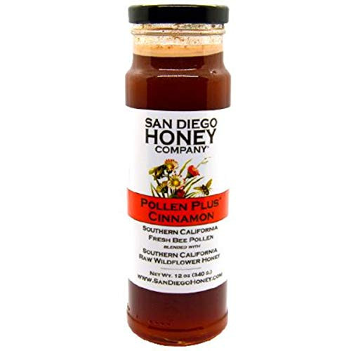 San Diego Honey Company - POLLEN PLUS® CINNAMON, Fresh Bee Pollen  plus Raw California Wildflower Honey  plus Organic Cinnamon Bark, 12oz Jar
