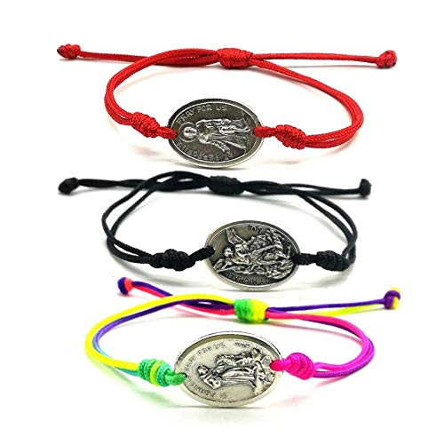 Catholic Saint Medals Simple Cord Bracelets - St Michael Benedict Francis Anthony Christopher Peregrine Sebastian Jude Miraculous Jesus Guardian Angel Padre Pio San Benito