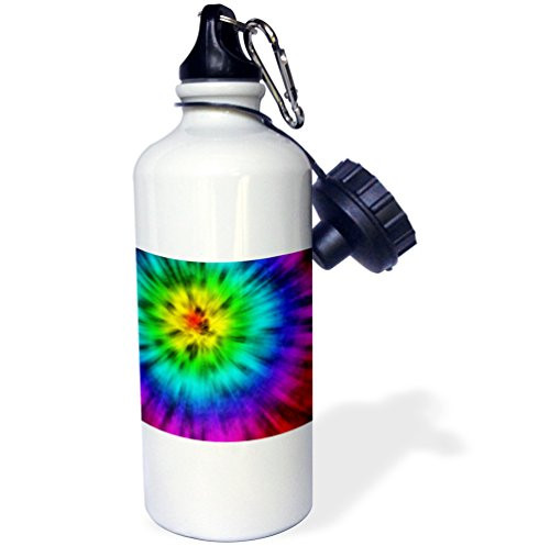 3dRose "Tie Dye 4 starburst tie dye design displays a spectrum of different colors" Sports Water Bottle, 21 oz, White