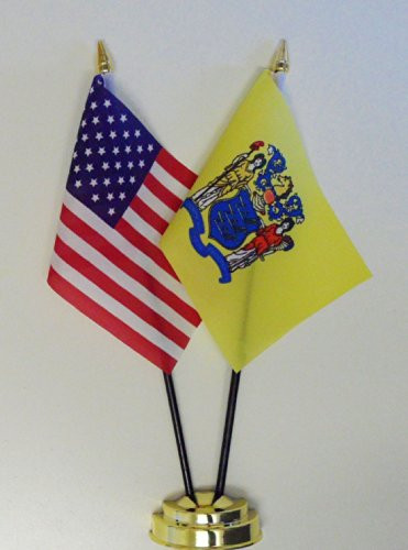 New Jersey State and United States Friendship Table Flag Display 25cm -10"-
