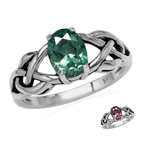 Silvershake 8X6mm Oval Shape Simulated Color Change Alexandrite 925 Sterling Silver Celtic Knot Solitaire Ring Size 7