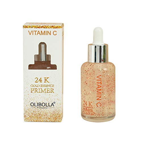 24K Gold Essence Primer,Vitamin C Poreless Makeup Primer,Face Skin Essence Serum,Hyaluronic Acid Base Cream,Moisturizing Brightening Natural Luster,1 Fl Oz