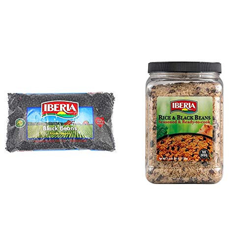 Iberia Black Beans, Dry Beans 4 lbs, Bulk Dry Black Beans Bag, Fiber  and  Protein Source  and  Rice  and  Black Beans, 3.4 Lb, Completely Seasoned  and  Ready to Cook, Low Fat, High Taste