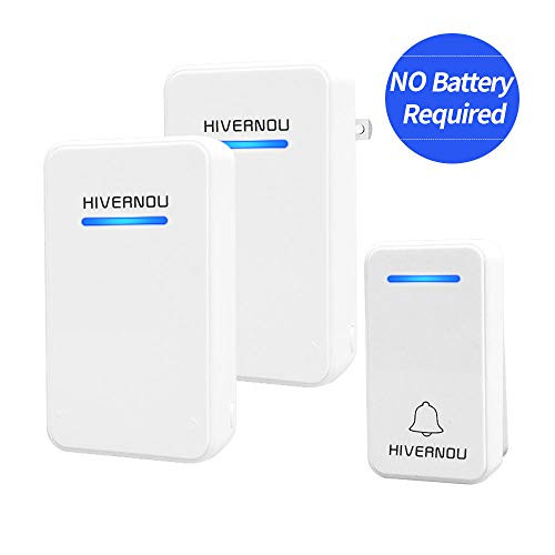 Hivernou Wireless Doorbell with 1 Push Button and 2 Plug-In Receivers Operating at over 600 feet Range with 48 Chimes and 6 Volume Levels & LED Flash,No Batteries Required