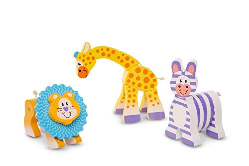 Melissa & Doug First Play Set of 3 Safari Animal Wooden Grasping Toys (Lion, Giraffe, Zebra)