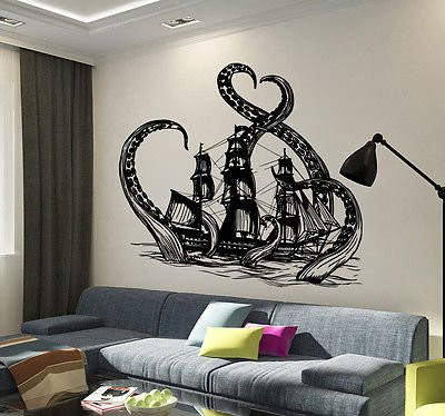 Vinyl Wall Decal Octopus Kraken Ship Nautical Ocean Teen Room Stickers -vs3640-