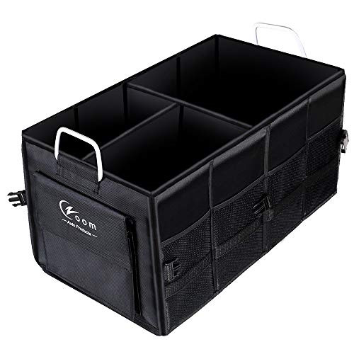 Czoom Car Trunk Organizer for SUV, Truck, Auto, Vehicle, Minivan, Home - Heavy Duty Portable Collapsible Cargo Storage - Durable Construction - Multi Compartments Cargo Carrier Caddy (Black)