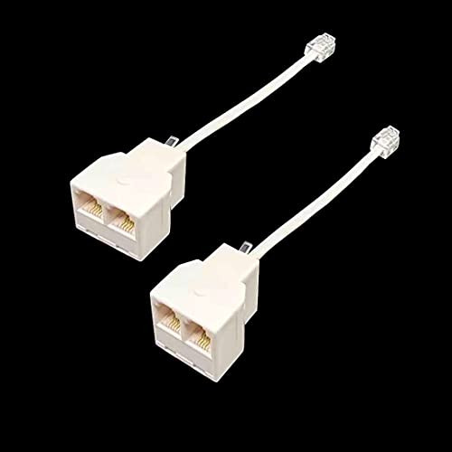 KEKANIU 1 Female to 2 Female Telephone line Distributor, with RJ11 6P4C Plug. Telephone Adapter Cable?rj11 Splitter. -2, White-