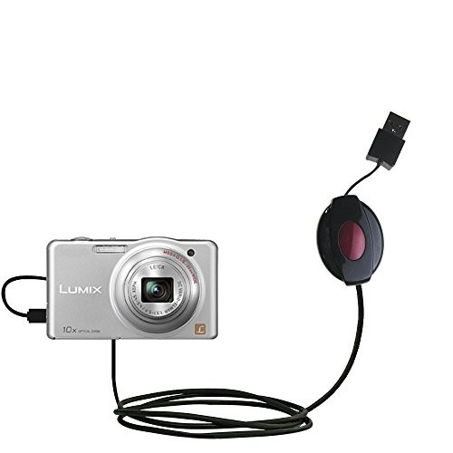 Gomadic USB Power Port Ready retractable USB charge USB cable wired specifically for the Panasonic Lumix DMC-SZ3W and uses TipExchange