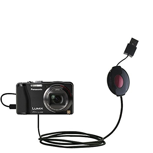 Gomadic USB Power Port Ready retractable USB charge USB cable wired specifically for the Panasonic Lumix DMC-ZS20K and uses TipExchange