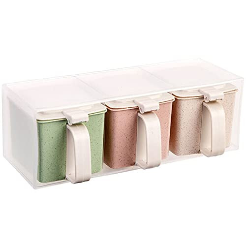 YYQQ Seasoning Box, Seasoning Container Box, Three Compartment Spice Shaker Jars and Pots, Condiment Cruet Bottle and Storage Organizer Kitchen Supplies-3 Cells-
