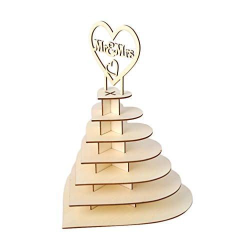 Happyyami 7 Layer Wedding Party Tree Tower Wooden Display Stand Heart Shaped Table Cupcake Chocolate Display Shelf Rack