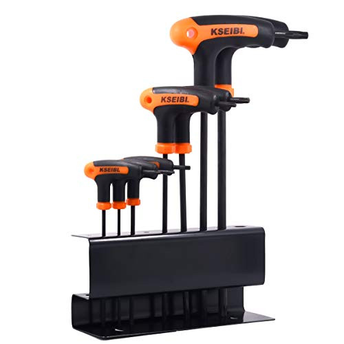 KSEIBI 7PCS T-handle Torx Key Set T10-T45 Heavy Duty Star Wrenches Dual Drive Ends With Stand Rack Ergonomic TPR Grip