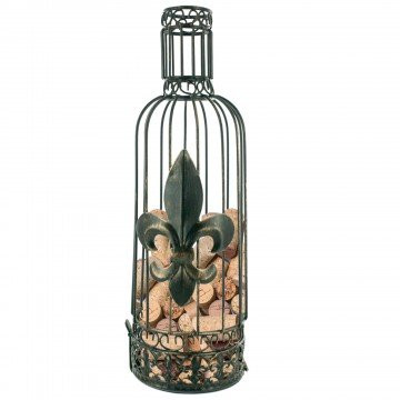 Hit Delights Large Wine Bottle Cork Holder with Fleur De Lis Copper Metal Cage for Rustic Elegance. Fun and Cute Decorative Canister for Your Home décor.
