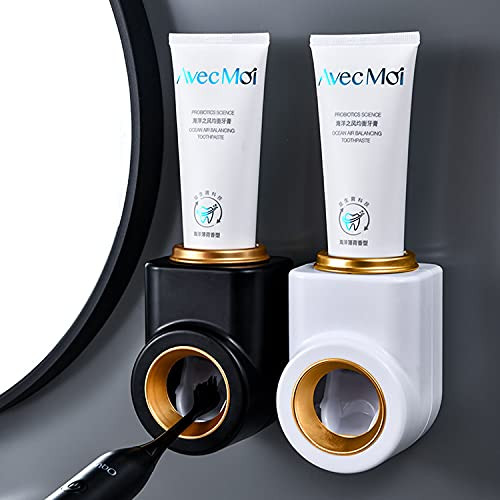 2 Pack Toothpaste Dispenser Wall Mount Toothpaste Squeezer Dispenser Automatic Hands Free Toothbrush Holder