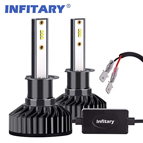 Infitary LED Headlight Bulbs H1 Single Beam Auto Headlamp Car Headlight 64W 6500K 8000 Lumens Super Bright- 1 Pair- 3 Year Customer Service, Not for Daytime Running Lights