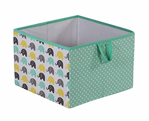 Bacati Elephants Unisex Fabric Storage Box/Tote Large, Mint/Yellow/Grey
