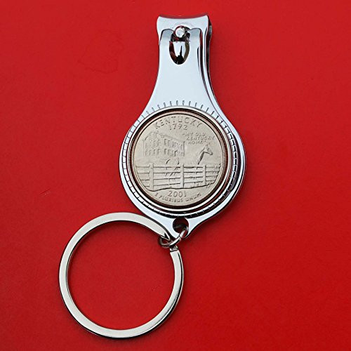 US 2001 Kentucky State Quarter BU Uncirculated Coin Key Ring Bottle Opener Nail File  and  Cutter Clipper NEW - All in One