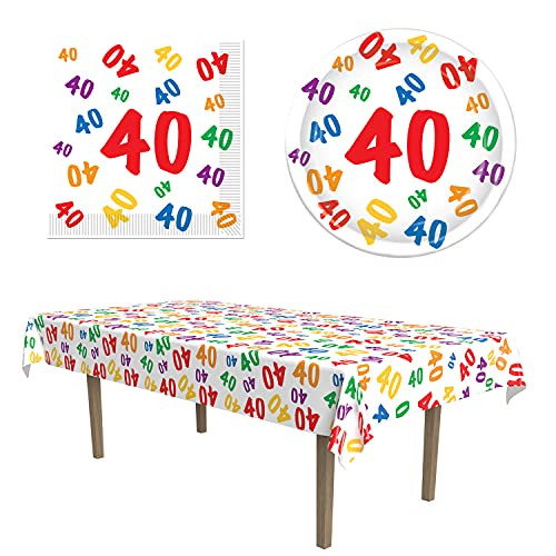 40th Birthday Party Tablecover Plates Napkins 33 Piece Bundle