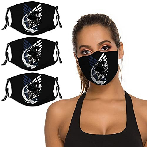 Levi Attack On Titan Anime 3PCS Face Mask Washable Reusable Bandana Scarf Adjustable Strap  and  Nose Clip Unisex