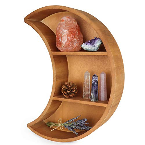 Crescent Moon Shelf for Crystals, Essential Oils and Home Decor - Moon Shaped Shelf - Crystal Shelf - Celestial Decor and Moon Wall Decor for Bedroom, Dorm, Living Room, Nursery