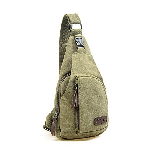 Cool Outdoor Sports Casual Canvas Unbalance Backpack Crossbody Sling Bag Shoulder Bag Chest Bag for Men Olive