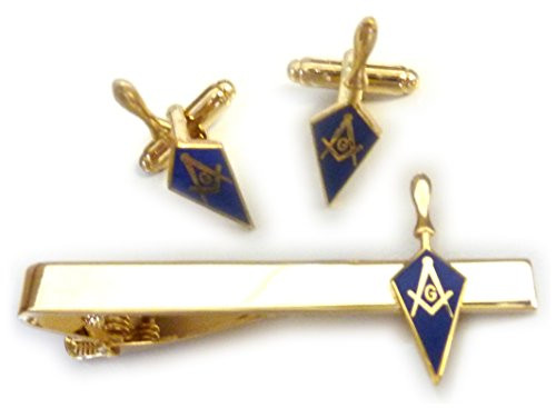 Trowel Masonic Freemason Tool Masonry Square Compass TIE BAR CUFFLINKS SET