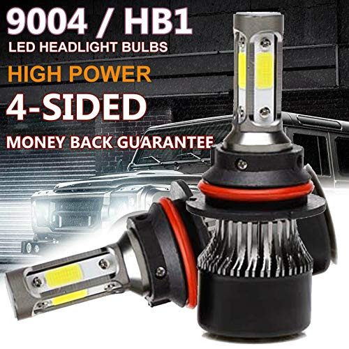 9004 HB1 LED Headlight 4-Sided Bulbs High and Low Beam 6000K Super Bright White Light Conversion Kits Car Headlamp Replacement with 4-Side Chips Waterproof Plug and Play 1 Pair
