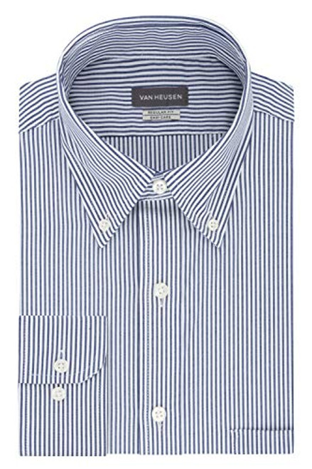 Van Heusen mens Regular Fit Pinpoint Stripe Dress Shirt, Ocean, 17.5 Neck 36 -37 Sleeve X-Large US