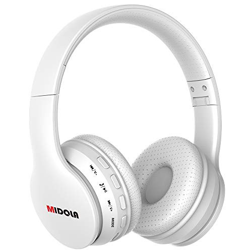 Midola Volume Limited 85dB Kids Headphone Bluetooth Wireless Over Ear Foldable Stereo Sound Noise Protection Headset with AUX 3.5mm Cord Mic for Boys Girls Cellphone Pad Tablets TV Notebook White