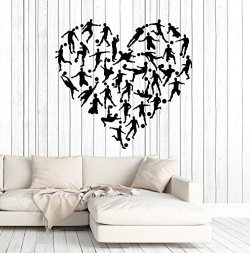 Vinyl Wall Decal Soccer Player Heart Fan Sports Boy Room Stickers Large Decor -ig4827- Black