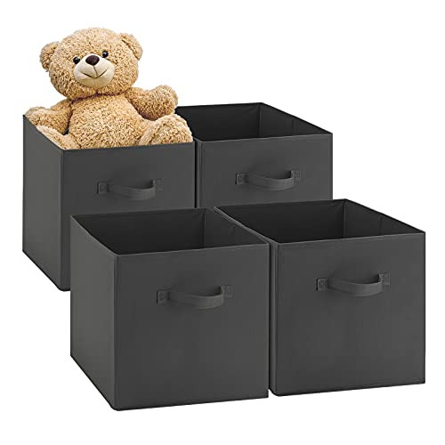 NesTidy 13x13x13 Fabric Storage Cubes, Foldable Storage Cubes Organizer with Handle, Cubes Storage Bins for Closet and Shelf, Black - Pack of 4