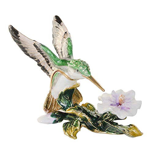 Hummingbird at Flower Crystal Bejeweled Trinket Jewelry Box Bird Pewter Figurine Gifts Hummingbird at Flower Crystal Bejeweled Trinket Jewelry Box Bird Pewter Figurine Gifts