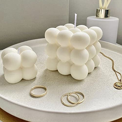 Streya  and  Co. Bubble Candle Set - 100 percent Soy Wax Bubble Cube Candle - Big and Mini Bubble Candle Set - Color Cream - Fresia Scent