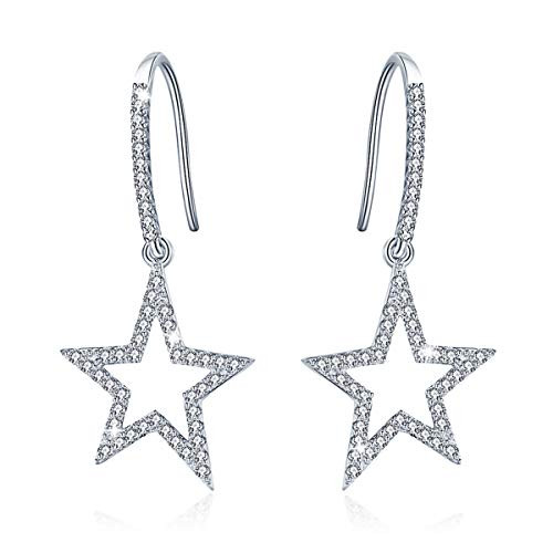 SIMPLOVE Stars Dangle Drop Hook Earrings 925 Sterling Silver Cubic Zirconia Hollow Out Hypoallergenic Ear Jewelry -Stars Earrings- SIMPLOVE Stars Dangle Drop Hook Earrings 925 Sterling Silver Cubic Zirconia Hollow Out Hypoallergenic Ear Jewelry -Stars Earrings-