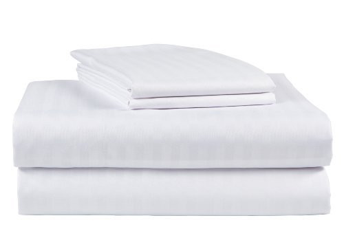 Ruthy's Textile 300 Thread Count 100 percent Cotton Sateen Dobby Stripe Bed Sheets Set -King, White-