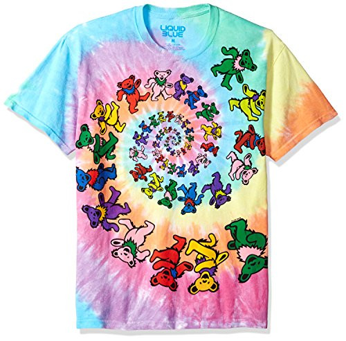 Liquid Blue unisex child Grateful Dead Spiral Dancing Bears Short Sleeve T-shirt T Shirt, Tie-dye, Medium US