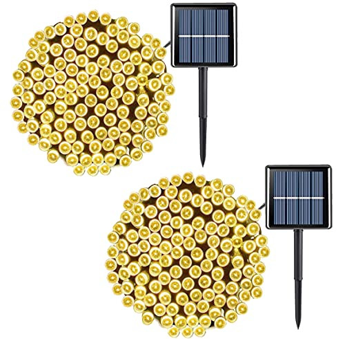 Solar String Lights Outdoor Waterproof, 2 Pack Each 66ft 200 LED Solar Christmas Lights Warm White, 8 Modes Solar Twinkle Lights for Garden Yard Tree Patio Party Fence Holiday Wedding Decoration