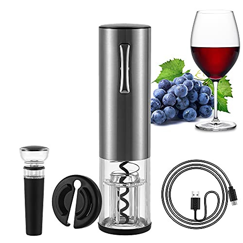 Electric Wine Opener Set - Automatic Wine Bottle Opener Screwpull Corkscrew Rechargeable with Foil Cutter Vacuum Stopper USB Charging Cable for Wine Lover