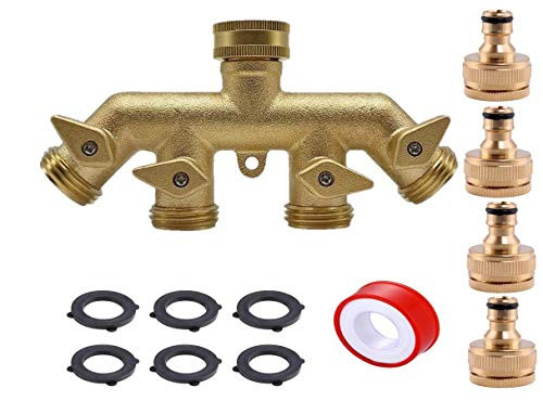 Maxanda Hose Splitter?3/4" Brass Hose Connectors for Garden 4 Way Water Tap Converter?Outlet Splitter, Hose Spigot Adapter? Connector Splitter? Hose Pipe Adapter? Garden Irrigation Watering?