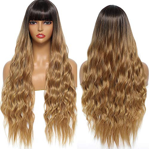 Sylhair Wig with Bangs 30 inch Long Wavy Wig for Women Dark Roots Blonde Wig Full Heat Resistant Fiber Synthetic Wigs for Daily Use Natural Looking -30B/27- Sylhair Wig with Bangs 30 inch Long Wavy Wig for Women Dark Roots Blonde Wig Full Heat Resistant Fiber Synthetic Wigs for Daily Use Natural Looking -30B/27-